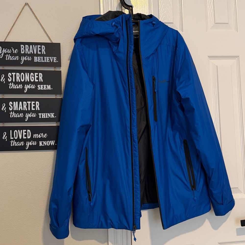 EUC Eddie Bauer BC Evertherm down jacket, men's large, First Ascent blue